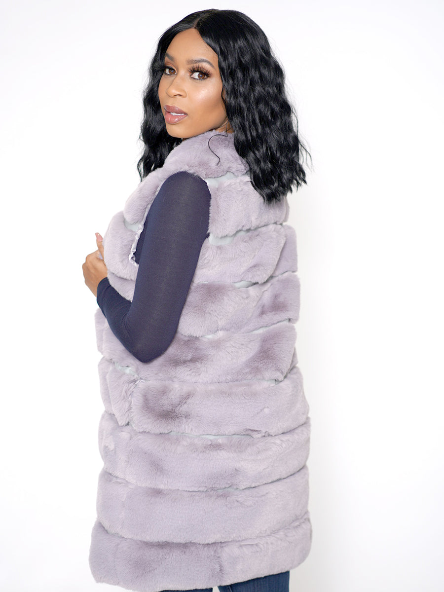 Ladies grey clearance faux fur gilet